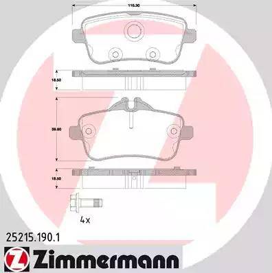 Колодки тормозные дисковые задние MERCEDES GLE Otto Zimmermann 25215.190.1