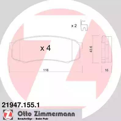 Колодки тормозные дисковые задние MITSUBISHI Otto Zimmermann 21947.155.1