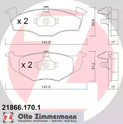 Колодки тормозные дисковые передние SEAT, SKODA, VOLKSWAGEN Otto Zimmermann 21866.170.1