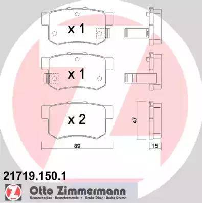 Колодки тормозные дисковые задние FIAT Sedici Otto Zimmermann 21719.150.1