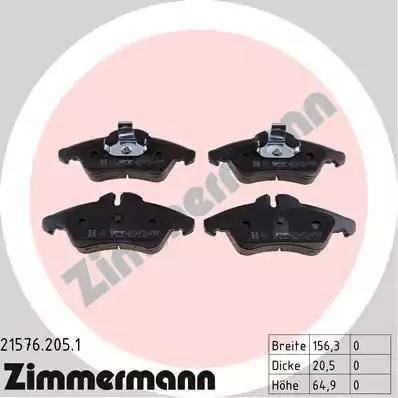 Колодки тормозные дисковые передние MERCEDES Sprinter Otto Zimmermann 21576.205.1