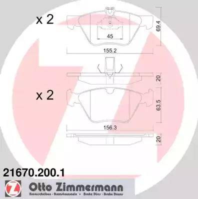 Колодки тормозные дисковые передние CHRYSLER Crossfire Otto Zimmermann 21670.200.1