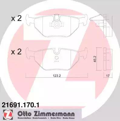 Колодки тормозные дисковые задние BMW 5 Otto Zimmermann 21691.170.1
