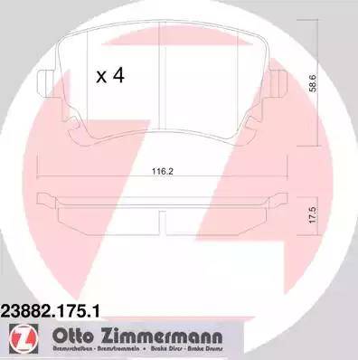 Колодки тормозные дисковые задние AUDI A4, VOLKSWAGEN Transporter Otto Zimmermann 23882.175.1