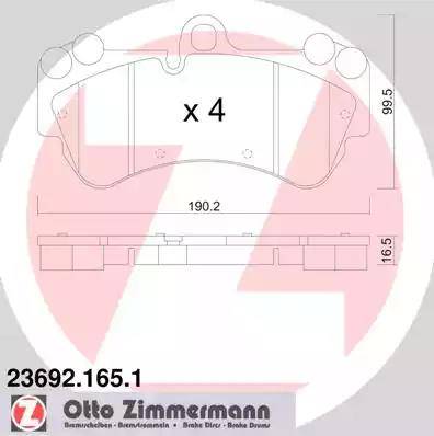 Колодки тормозные дисковые передние MERCEDES G, PORSCHE Cayenne, VOLKSWAGEN Touareg Otto Zimmermann 23692.165.1