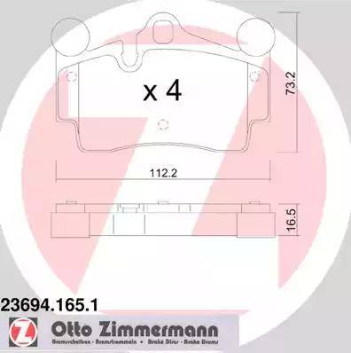 Колодки тормозные дисковые задние AUDI, PORSCHE, VOLKSWAGEN Otto Zimmermann 23694.165.1