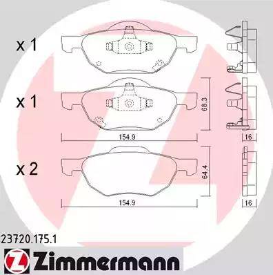 Колодки тормозные дисковые передние HONDA Accord Otto Zimmermann 23720.175.1
