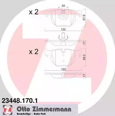 Колодки тормозные дисковые задние BMW X5, X6 Otto Zimmermann 23448.170.1 
