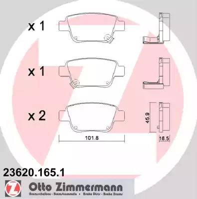 Колодки тормозные дисковые задние TOYOTA Avensis Otto Zimmermann 23620.165.1