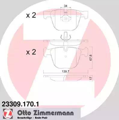 Колодки тормозные дисковые задние BMW 1, 3, 5 Otto Zimmermann 23309.170.1