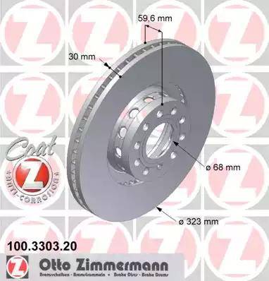 Диск тормозной передний AUDI A6, A8 Otto Zimmermann 100.3303.20, D=323 мм