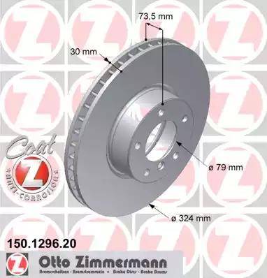 Диск тормозной передний BMW 5 Otto Zimmermann 150.1296.20, D=324 мм