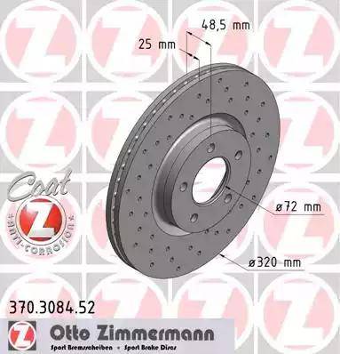 Диск тормозной передний MAZDA 3 Otto Zimmermann 370.3084.52, D=320 мм