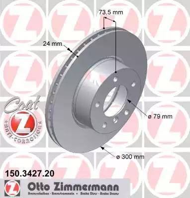 Диск тормозной передний BMW 1, 3, Z4 Otto Zimmermann 150.3427.20, D=300 мм