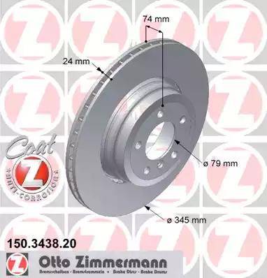 Диск тормозной задний BMW 7 Otto Zimmermann 150.3438.20, D=345 мм