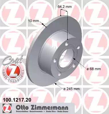 Диск тормозной задний AUDI 100, A6, VW PASSAT Otto Zimmermann 100.1217.20, D=245 мм