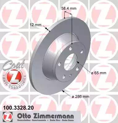 Диск тормозной задний AUDI TT Otto Zimmermann 100.3328.20, D=286 мм