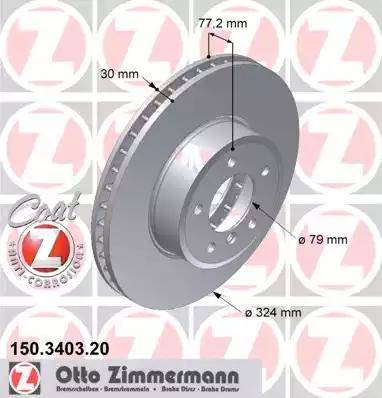 Диск тормозной передний BMW 5, 6 Otto Zimmermann 150.3403.20, D=324 мм