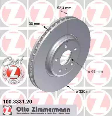 Диск тормозной передний AUDI A4 Otto Zimmermann 100.3331.20, D=320 мм