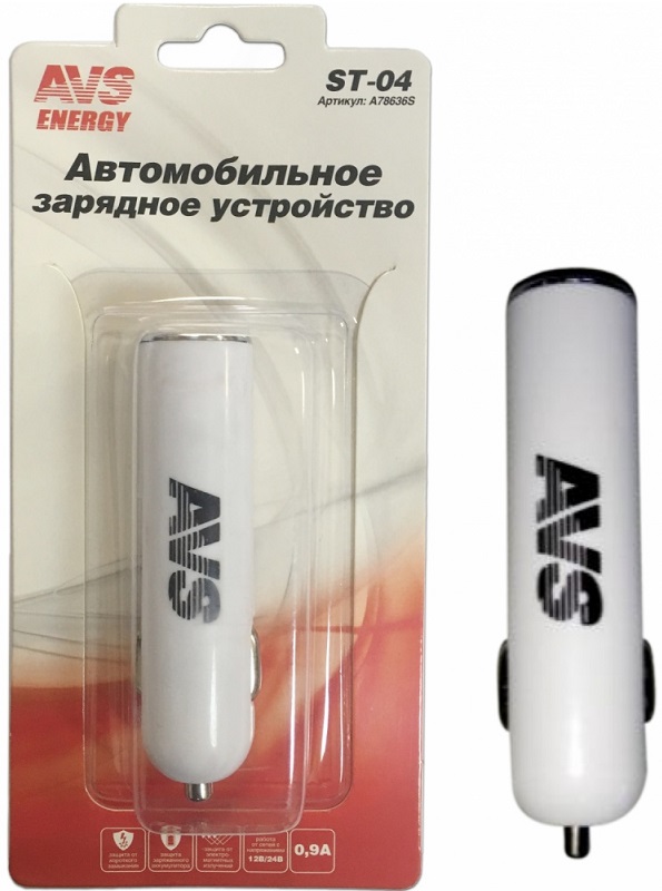 Автомобильное зарядное устройство USB AVS A78636S, 0.9 А