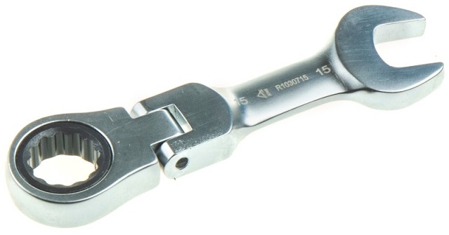 Ключ комбинированный трещоточный ARNEZI R1030715, шарнирный, короткий, 15 мм