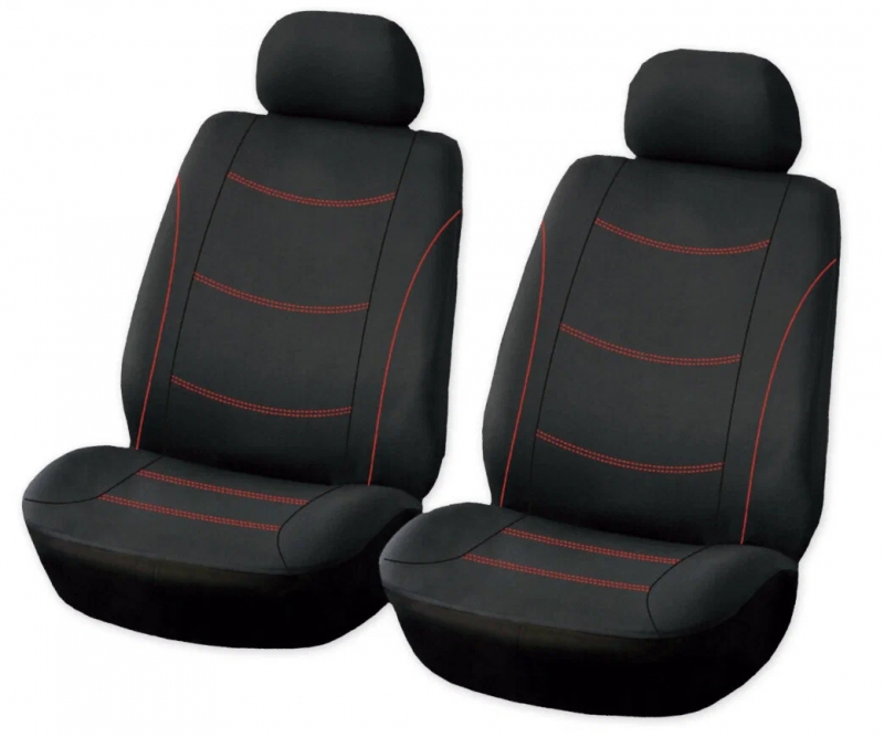 Чехлы на передние сиденья ARNEZI A0508005, рубашка, с подголовником, черный с красной строчкой, 4 шт