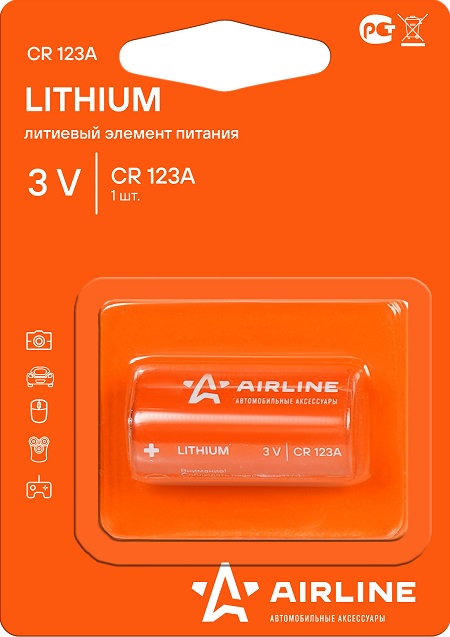 Батарейка литиевая AIRLINE CR123A-01, Lithium, CR123A, 3 V, 1 шт