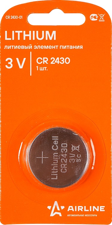 Батарейка литиевая AIRLINE CR2430-01, Lithium, CR2430, 3 V, 1 шт