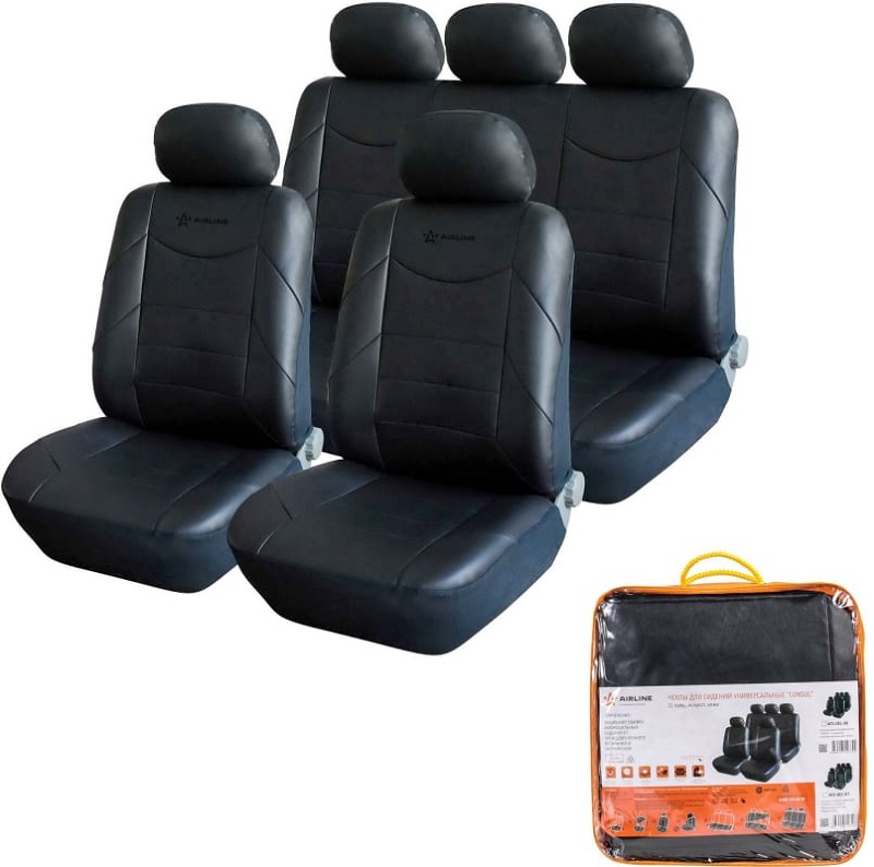 Чехлы для сидений Airline ACS-UEL-06, универсальные, искусственная кожа, черный