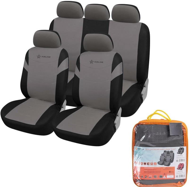 Чехлы для сидений Airline ACS-VP-06, RS-4k+, универсальные, передние/задние, велюр, черный/серый
