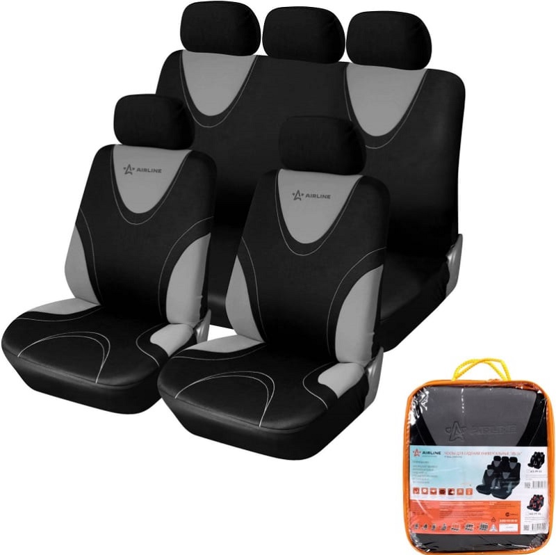 Чехлы для сидений Airline ACS-PP-03, RS-1k, универсальные, передние/задние, черный/серый