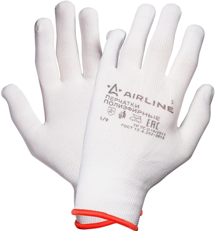 Перчатки полиэфирные Airline ADWG005, белые
