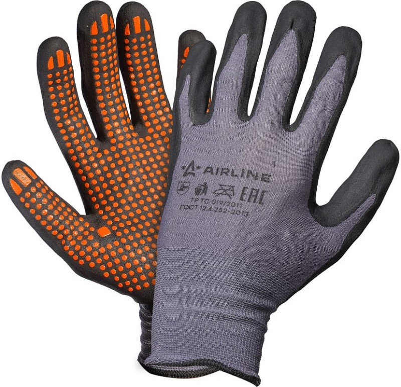 Нейлоновые перчатки Airline ADWG103, с нитриловым покрытием ладони 