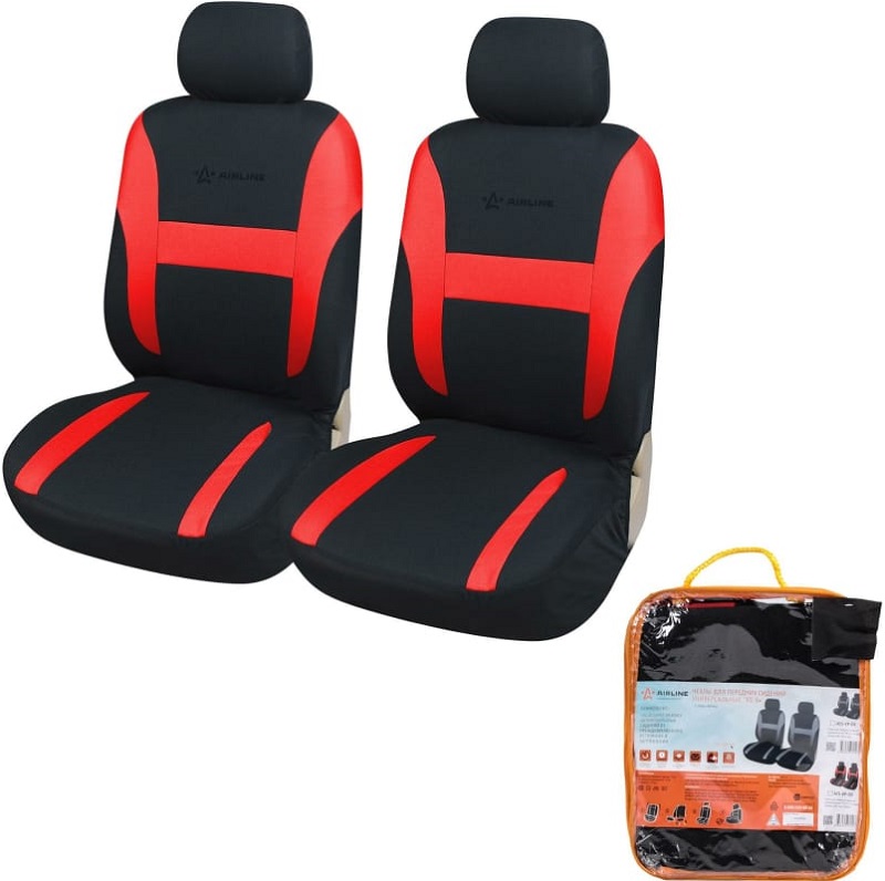 Чехлы для сидений Airline ACS-VP-03, универсальные, RS-3+, передние, 2 шт, велюр, черный/красный