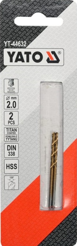 Сверло по металлу YATO YT-44635, HSS-TiN, 3.0 мм, 2 шт