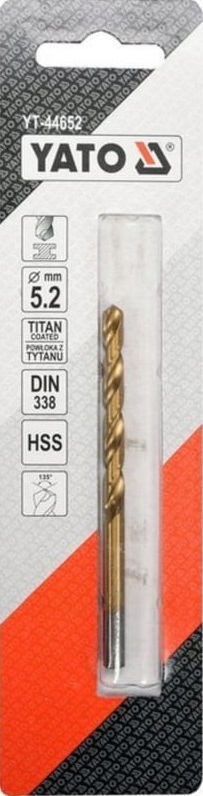 Сверло по металлу YATO YT-44652, HSS-TiN, 5.2 мм