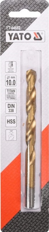 Сверло по металлу YATO YT-44662, HSS-TiN, 10.0 мм