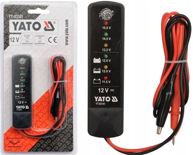 Аналоговый цифровой тестер аккумуляторов YATO YT-83101, 12 V 