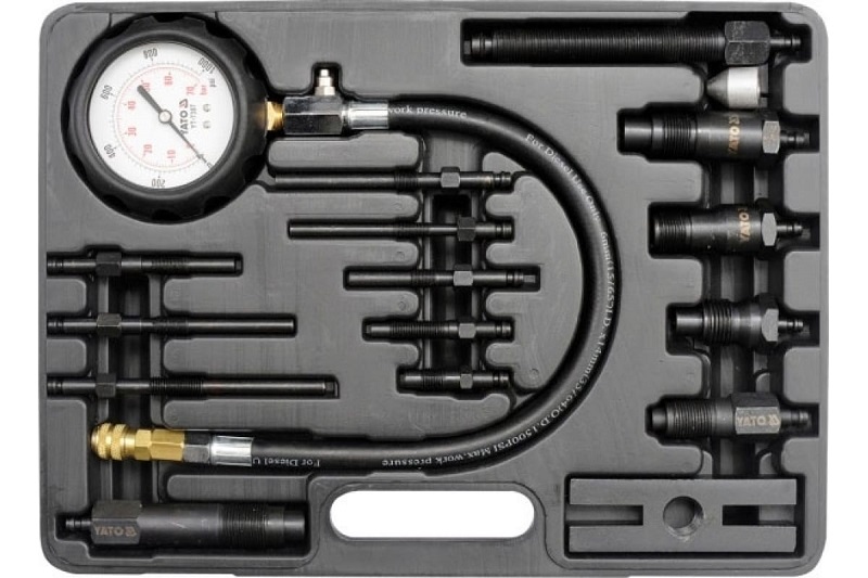 Набор для измерения компрессии в дизельных двигателях YATO YT-7307, 16 предметов