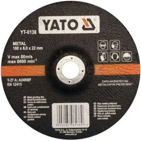 Круг зачистной Yato YT-6138, шлифовальный, по металлу, 180х6.8 мм