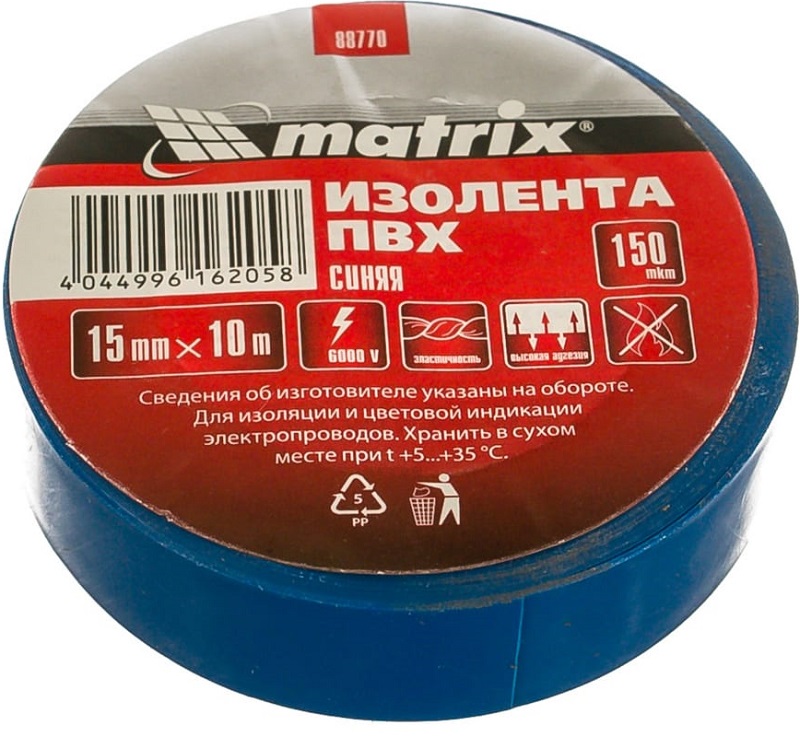 Изолента ПВХ MATRIX 88770, 15 мм x10 м, синяя