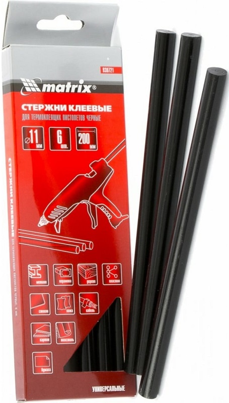 Стержни клеевые MATRIX 930721, черные, 11x200 мм, 6 шт