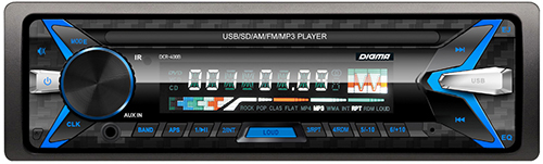 Автомагнитола Digma DCR-400B, USB, 1DIN, 4x45Вт