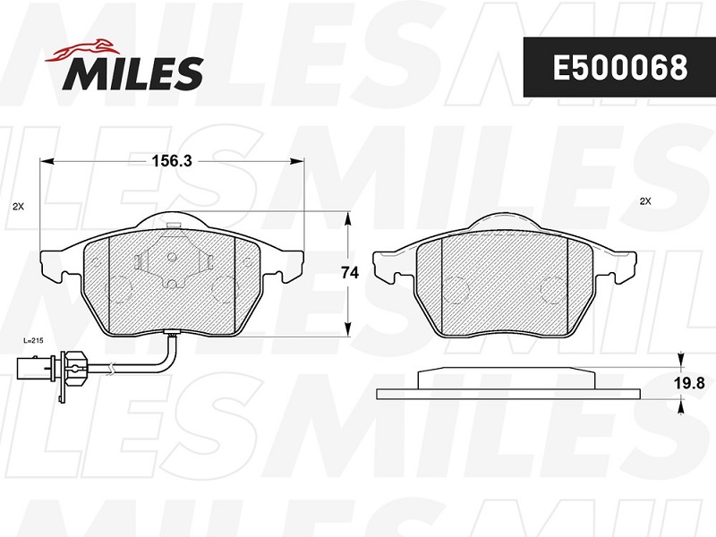 Колодки тормозные, дисковые AUDI A4 Miles E500068