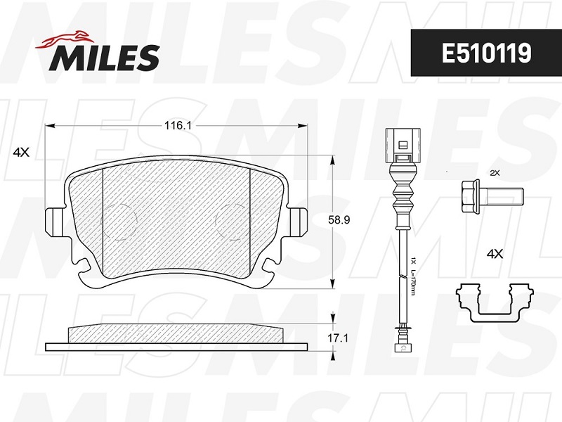 Колодки тормозные, дисковые VOLKSWAGEN T5 Miles E510119