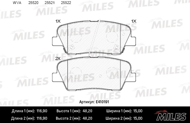 Колодки тормозные, дисковые HYUNDAI SANTA FE Miles E410191