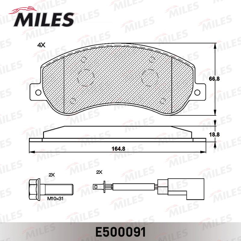 Колодки тормозные, дисковые FORD TRANSIT Miles E500091