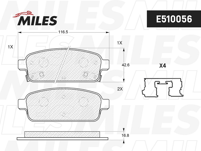 Колодки тормозные, дисковые CHEVROLET CRUZE Miles E510056