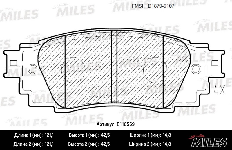 Колодки тормозные, дисковые LEXUS RX Miles E110559