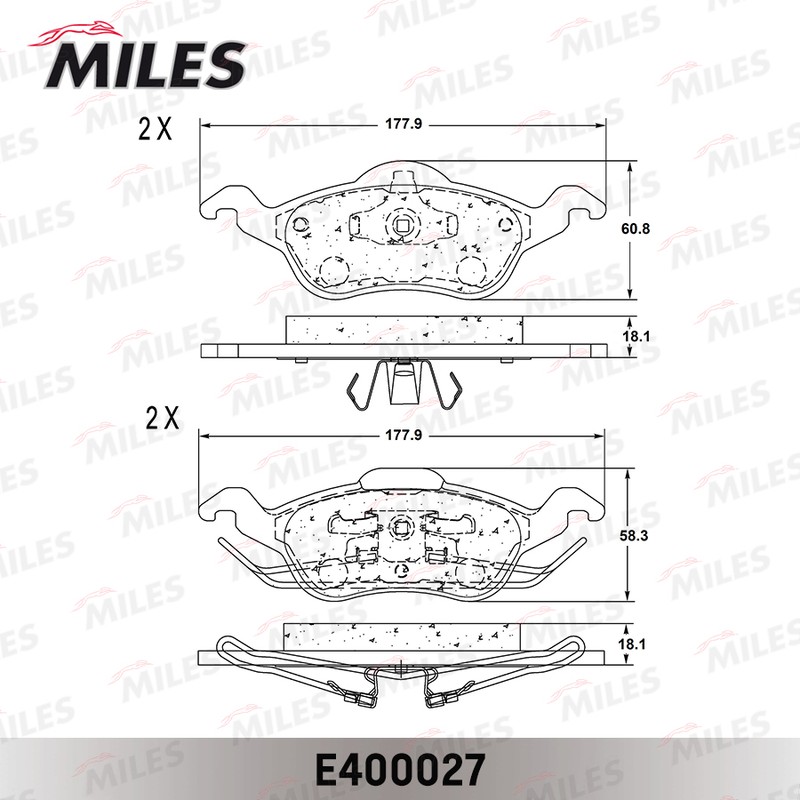 Колодки тормозные, дисковые FORD FOCUS Miles E400027